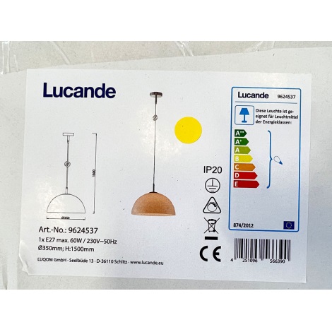 Lucande - Csillár zsinóron LOURENCO 1xE27/60W/230V