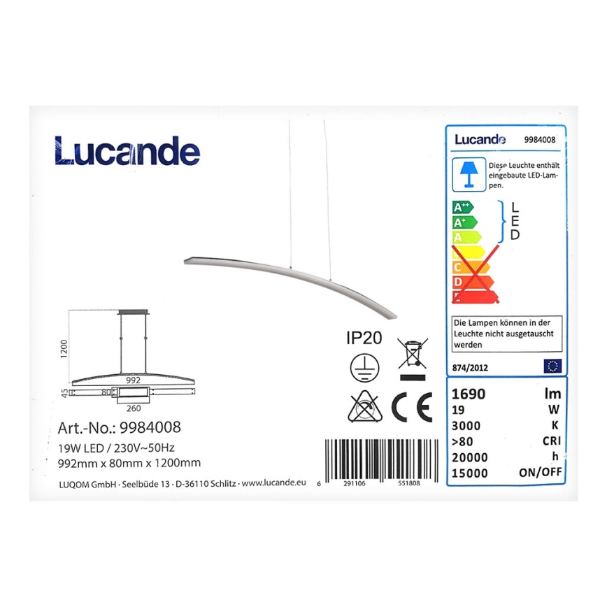 Lucande - LED Csillár zsinóron LORIAN LED/19W/230V