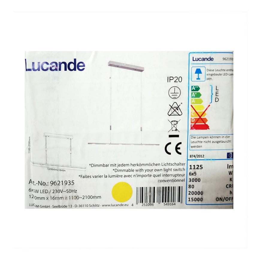 Lucande - LED Dimmelhető csillár zsinóron ARNIK 6xLED/5W/230V