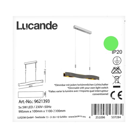 Lucande - LED Dimmelhető csillár zsinóron EBU 5xLED/5W/230V