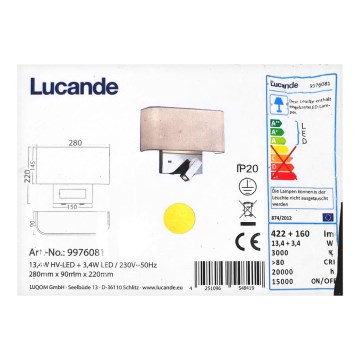 Lucande - LED fali lámpa VIRVE LED/13,4W/230V + LED/3,4W/230V
