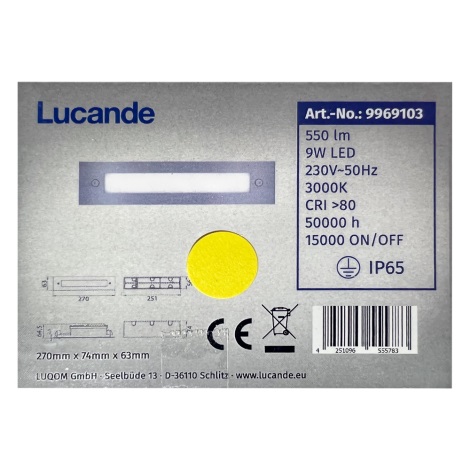 Lucande - LED Kültéri beépíthető lámpa RONI LED/9W/230V IP65