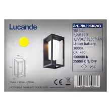 Lucande - LED Napelemes fali lámpa érzékelővel ELIEL LED/2,2W/3,7V IP54