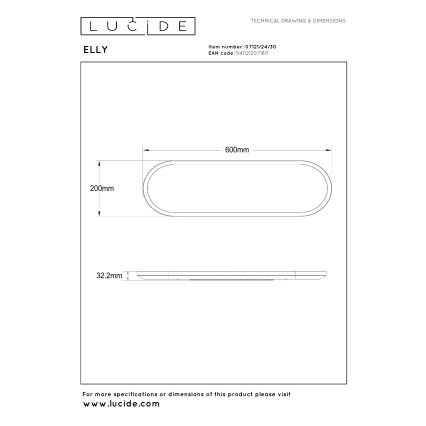 Lucide 07121/24/30 - LED dimmelhető mennyezeti lámpa ELLY LED/24W/230V 2700/3300/4000K 20x60 cm