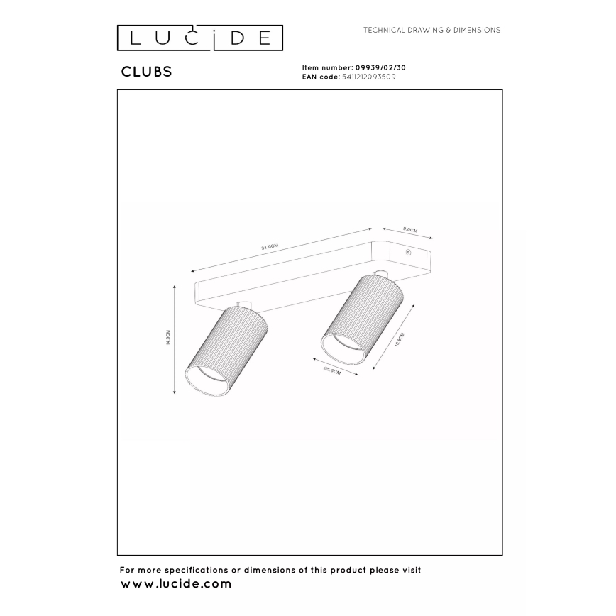 Lucide 09939/02/30 - CLUBS mennyezeti spotlámpa 2xGU10/40W/230V fekete