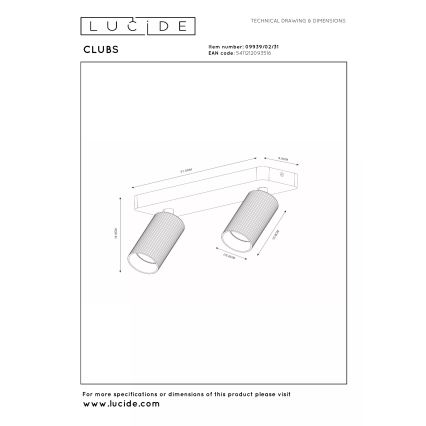 Lucide 09939/02/31 - spotlámpa CLUBS 2xGU10/40W/230V fehér