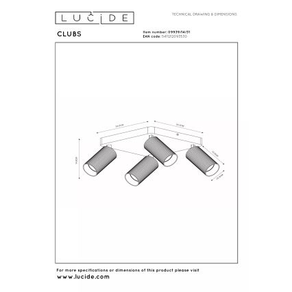Lucide 09939/14/31 - CLUBS spotlámpa 4xGU10/40W/230V fehér