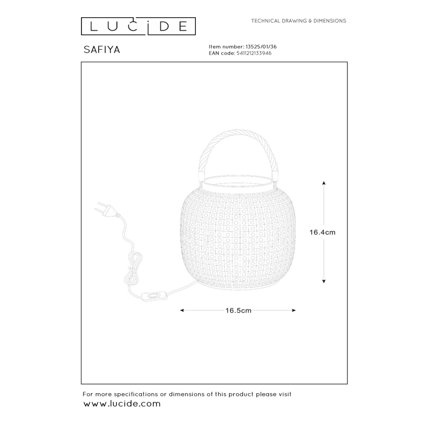 Lucide 13525/01/36 - Asztali lámpa SAFIYA 1xE14/25W/230V antracit