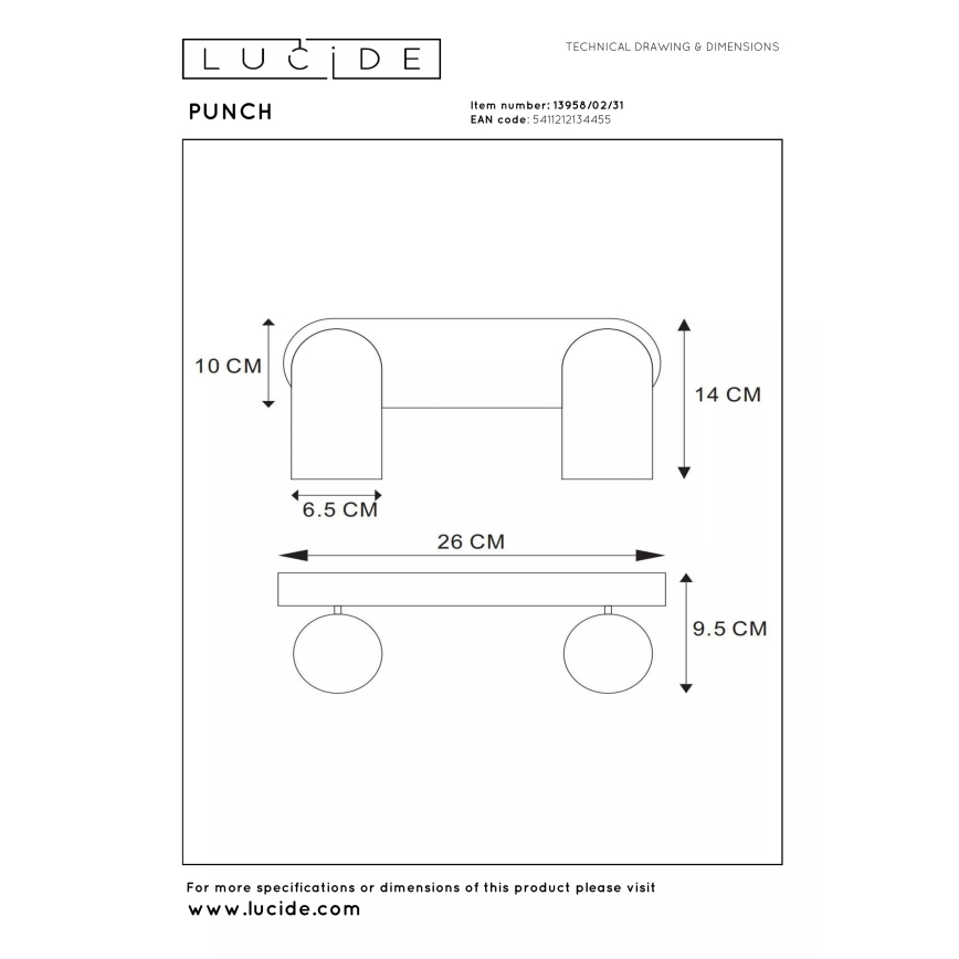 Lucide 13958/02/31 - Spotlámpa PUNCH 2xGU10/35W/230V fehér