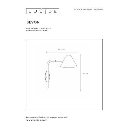 Lucide 20215/05/31 - LED Fali lámpa DEVON LED/3W/230V fehér