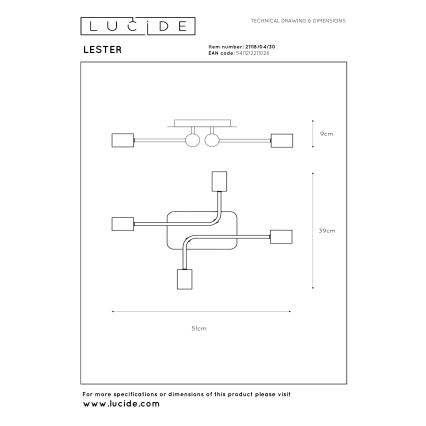 Lucide 21118/04/30 - Felületre szerelhető csillár LESTER 4xE27/40W/230V fekete