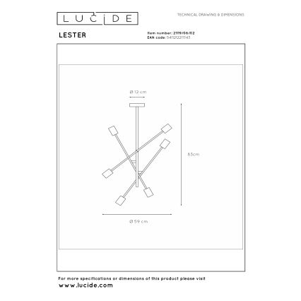 Lucide 21119/06/02 - Rúddal szerelt LESTER csillár 6xE27/40W/230V