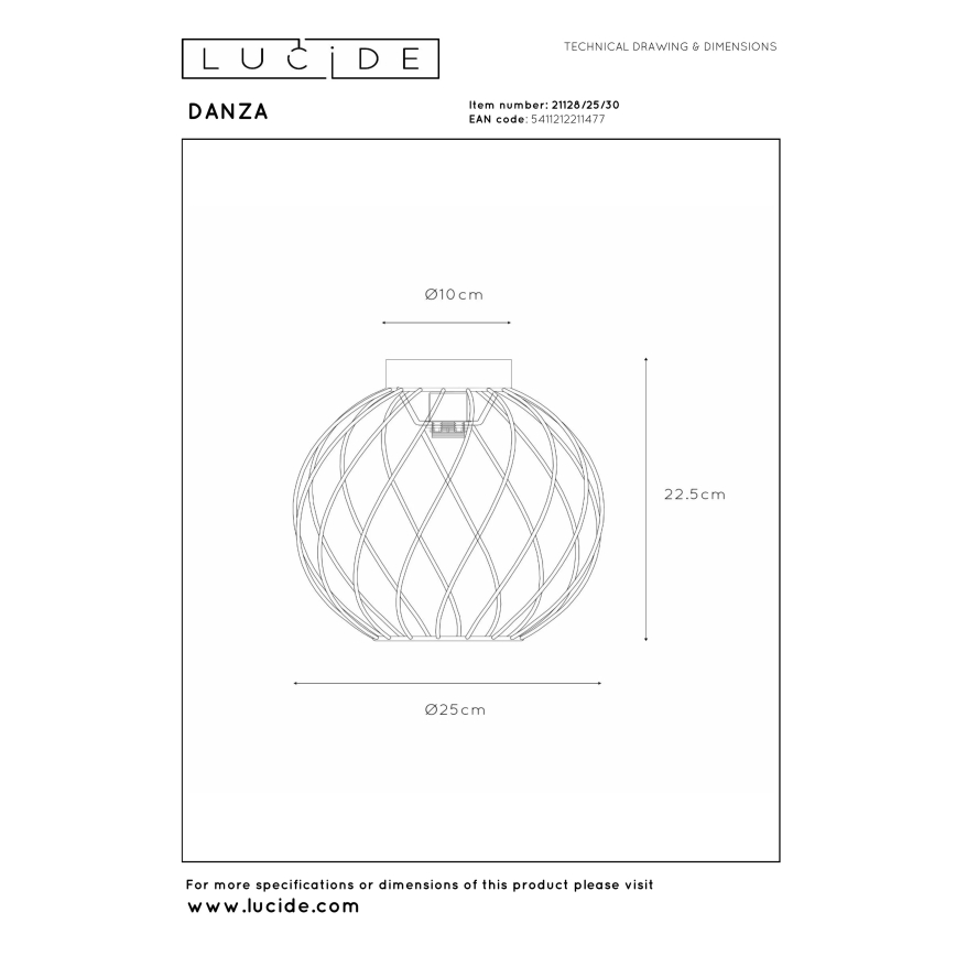 Lucide 21128/25/30 - DANZA mennyezeti lámpatest 1x E27/40W/230V, átm. 25 cm