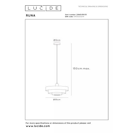 Lucide 21443/35/33 - RUNA kábeles függeszték 1xE27/40W/230V zöld