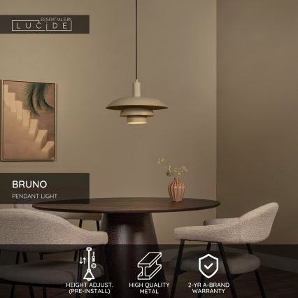 Lucide 21444/38/41 - BRUNO zsinóros függőlámpa 1xE27/40W/230V bézs