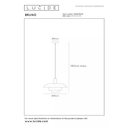 Lucide 21444/38/41 - BRUNO zsinóros függőlámpa 1xE27/40W/230V bézs