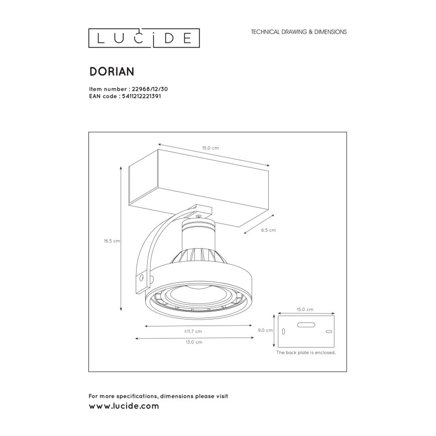 Lucide 22968/12/30 - LED Dimmelhető spotlámpa DORIAN 1xGU10/12W/230V
