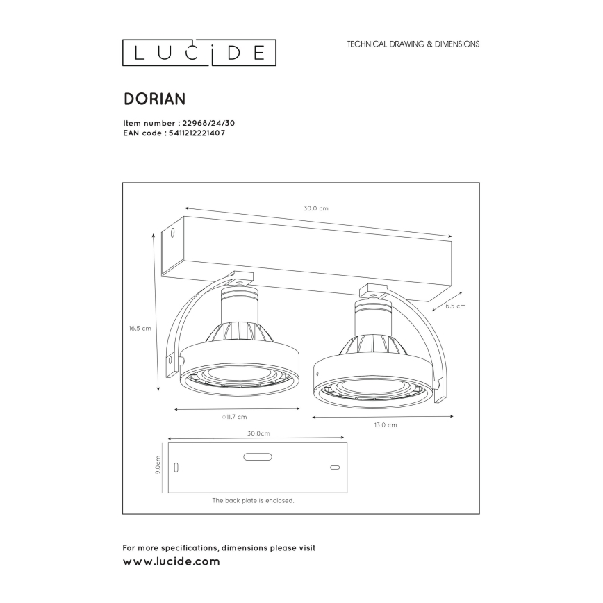 Lucide 22968/24/30 - LED Dimmelhető spotlámpa DORIAN 2xGU10/12W/230V