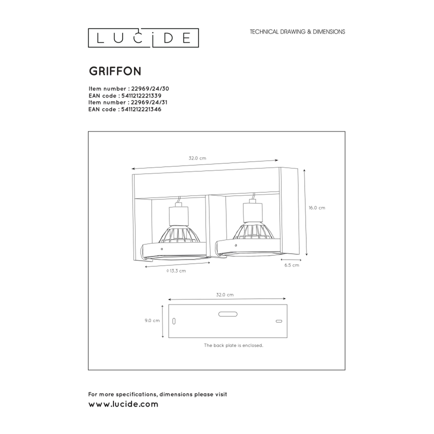 Lucide 22969/24/30 - LED Dimmelhető spotlámpa GRIFFON 2xGU10/12W/230V