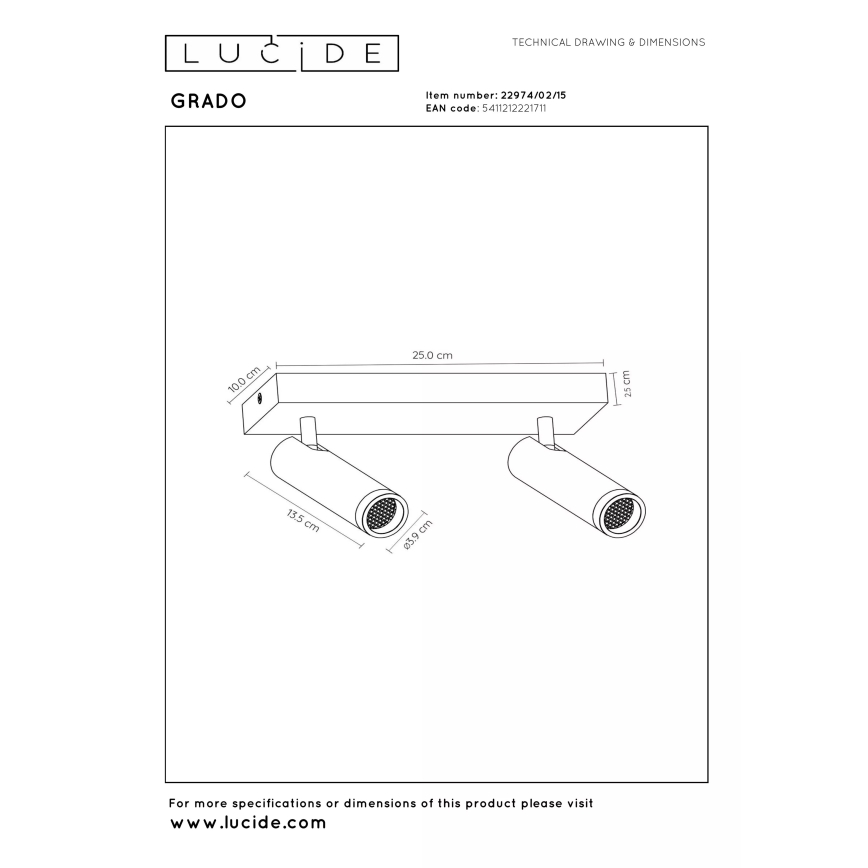 Lucide 22974/02/15 - GRADO spotlámpa 2xGU10/8W/230V fekete/barna