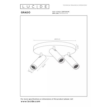 Lucide 22974/13/15 - GRADO spotlámpa 3xGU10/12W/230V barna/fekete
