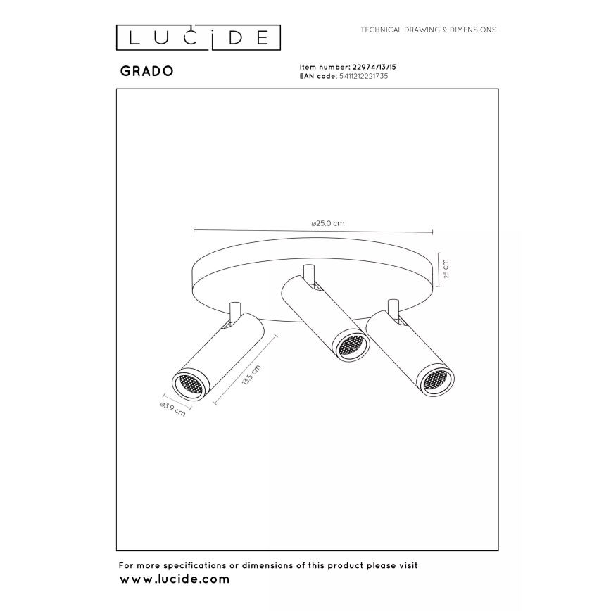 Lucide 22974/13/15 - GRADO spotlámpa 3xGU10/12W/230V barna/fekete