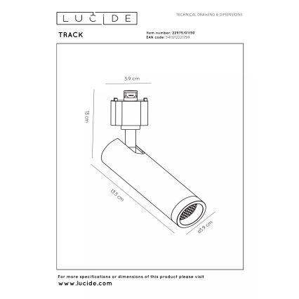 Lucide 22975/01/30 - TRACK sínrendszerhez való spotlámpa 1xGU10/MR11/40W/230V
