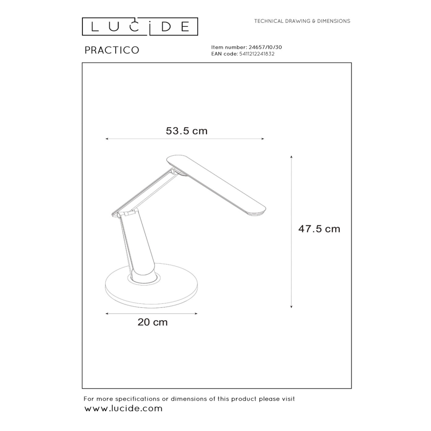 Lucide 24657/10/30 - LED érintős asztali lámpa PRACTICO LED/10W/230V, fényerőszabályozható