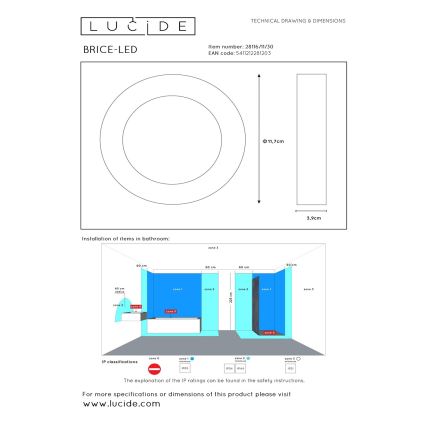 Lucide 28116/11/30 - LED Dimmelhető fürdőszobai lámpa BRICE LED/8W/230V IP44