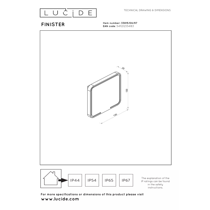 Lucide 33815/06/97 - LED kültéri fali lámpa FINISTER LED/7W/230V IP54