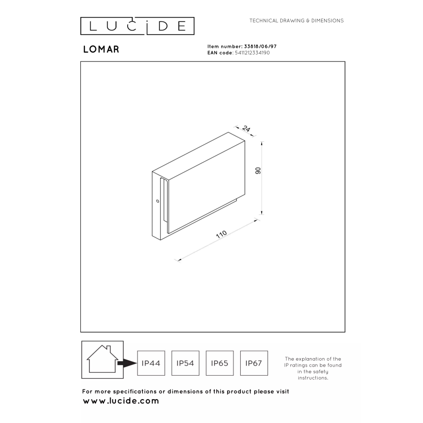 Lucide 33818/06/97 - LED kültéri fali lámpatest LOMAR LED/6W/230V IP54