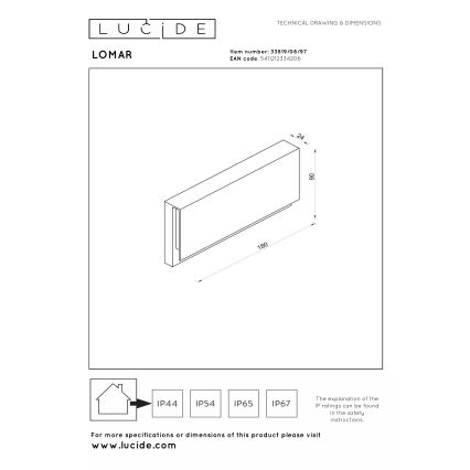 Lucide 33819/08/97 - LED kültéri fali lámpa LOMAR LED/10W/230V IP54
