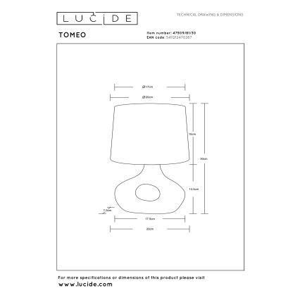 Lucide 47509/81/30 - Asztali lámpa TOMEO 1xE14/40W/230V fekete