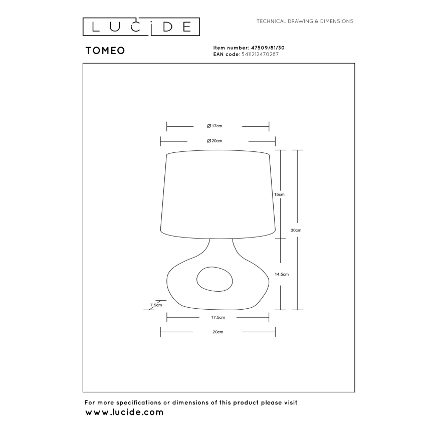 Lucide 47509/81/30 - Asztali lámpa TOMEO 1xE14/40W/230V fekete