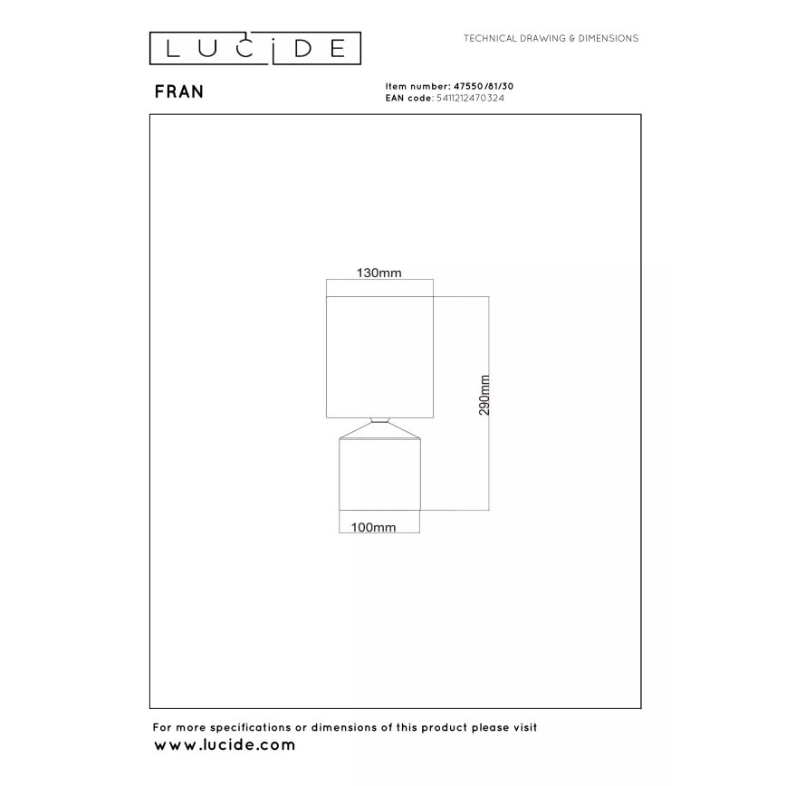 Lucide 47550/81/30 - Asztali lámpa FRAN 1xE14/40W/230V fekete