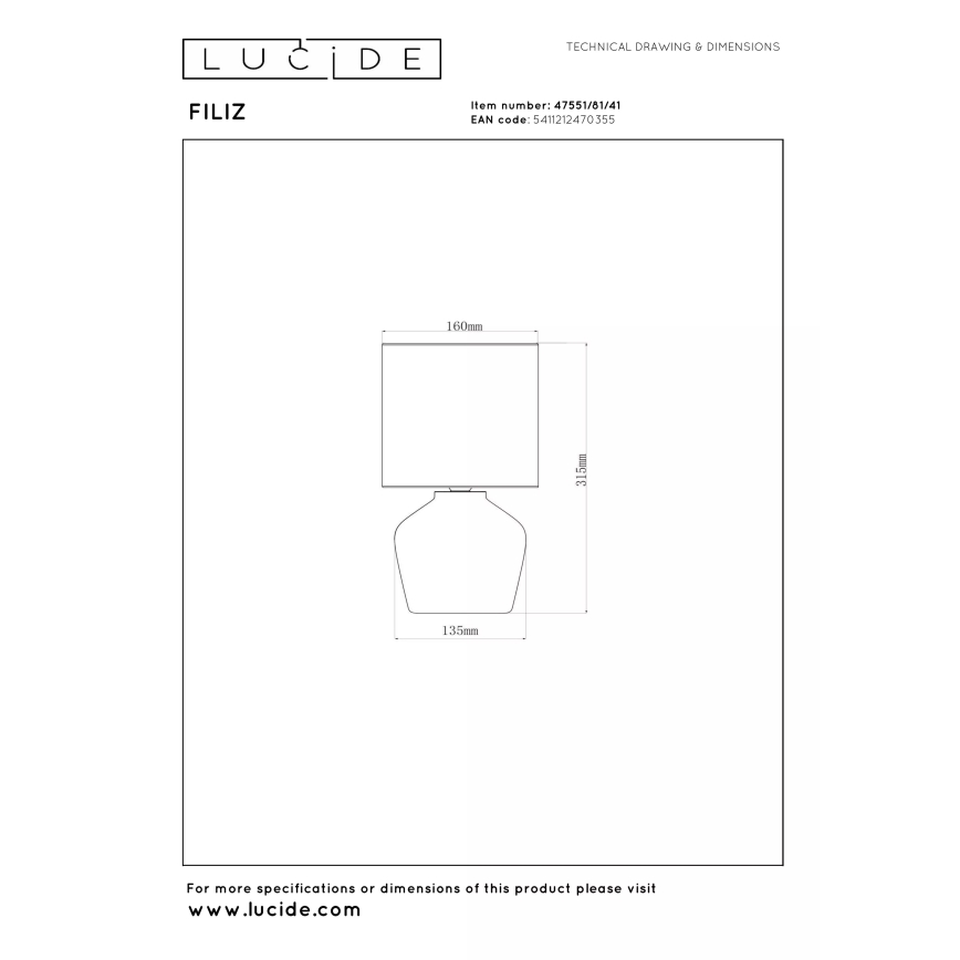 Lucide 47551/81/41 - Asztali lámpa FILIZ 1xE14/40W/230V barna