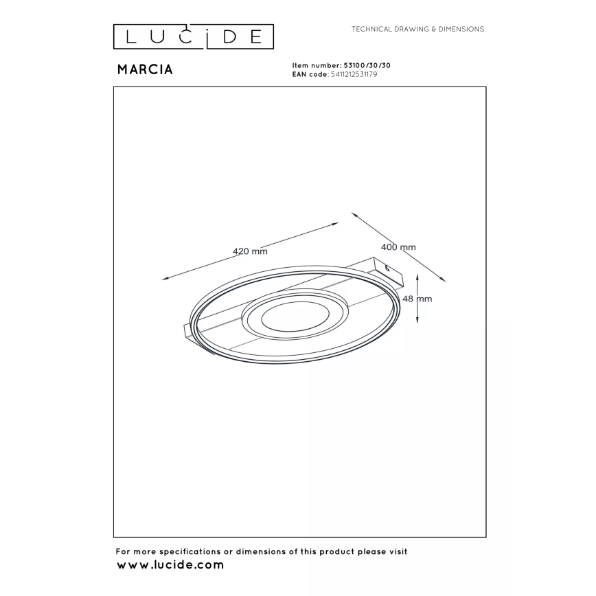Lucide 53100/30/30 - LED dimmelhető mennyezeti lámpatest MARCIA LED/32W/230V 2700K 40x42 cm