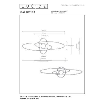 Lucide 53117/58/41 - LED dimmelhető mennyezeti lámpatest GALACTICA LED/60W/230V 2700K 41x101 cm + távirányító