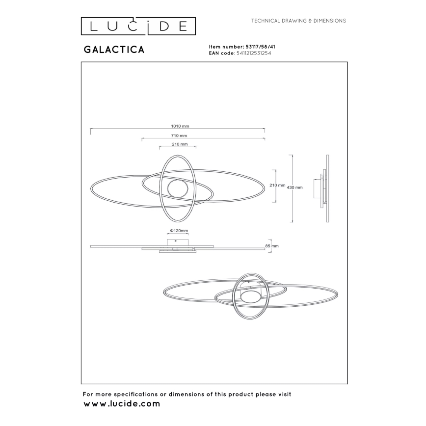 Lucide 53117/58/41 - LED dimmelhető mennyezeti lámpatest GALACTICA LED/60W/230V 2700K 41x101 cm + távirányító