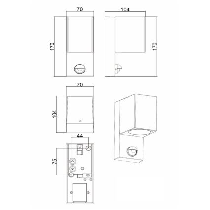 Lucide 69802/01/30 - Kültéri érzékelős lámpa ZARO 1xGU10/7W/230V IP65 fekete