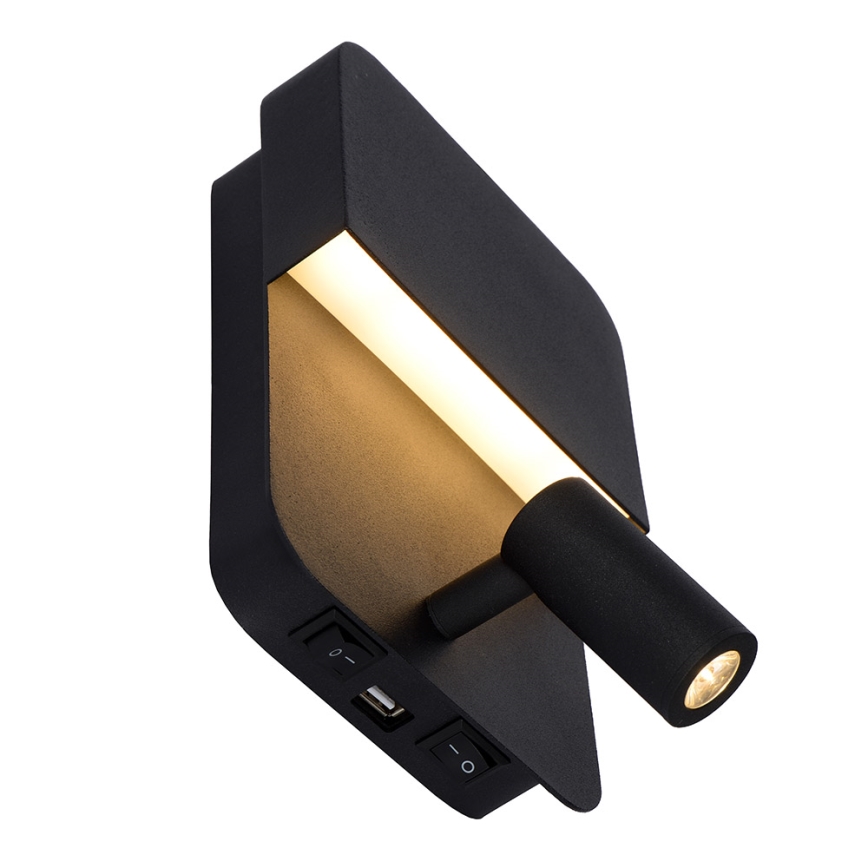 Lucide 79200/08/30 - LED Fali lámpa BOXER LED/5W/230V + LED/5W USB fekete