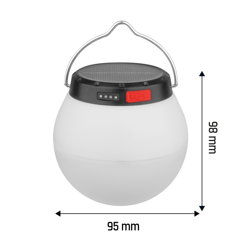 LUMINA ORB hordozható, fényerőszabályozható napelemes tölthető LED-lámpa, 5V, 800 mAh