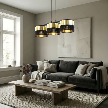 LUX kábeles csillár 3xE27/15W/230V fekete/arany