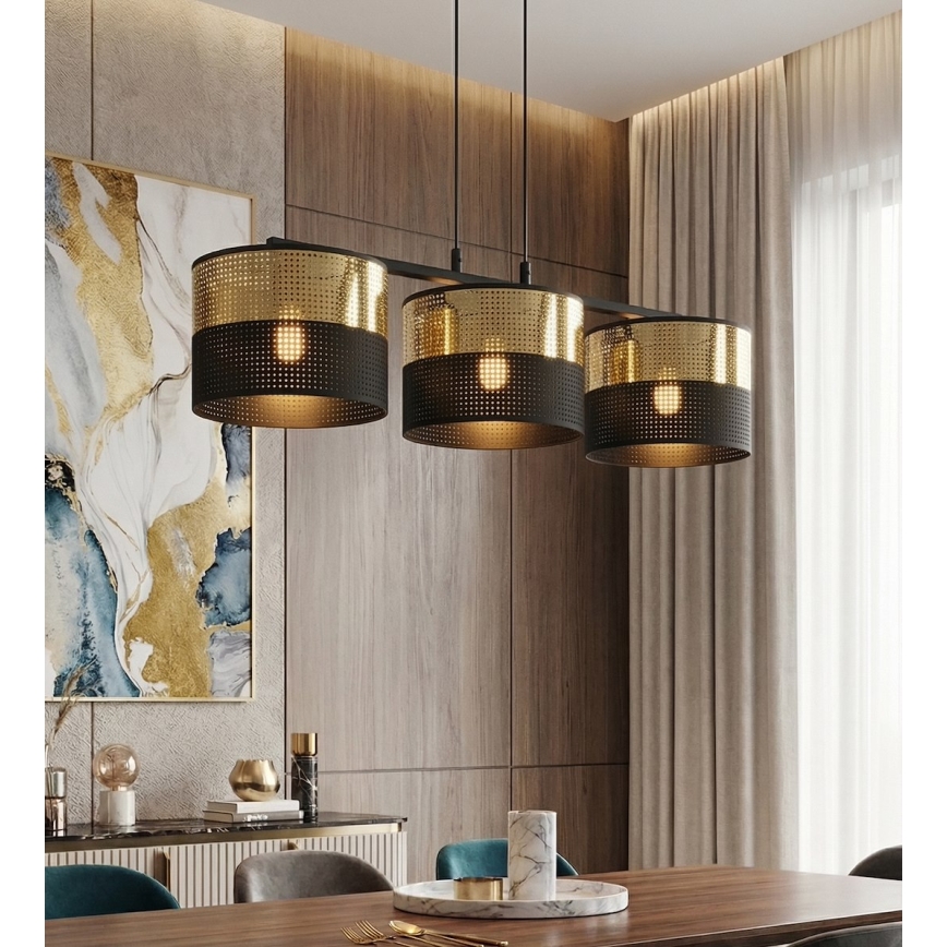 LUX kábeles csillár 3xE27/15W/230V fekete/arany