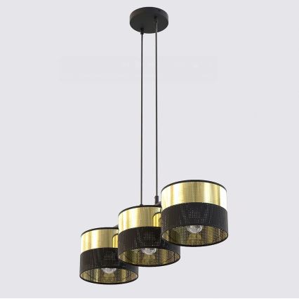 LUX kábeles csillár 3xE27/15W/230V fekete/arany