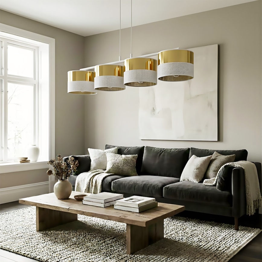 LUX zsinóros csillár 4xE27/15W/230V fehér/arany