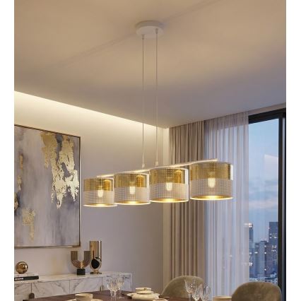 LUX zsinóros csillár 4xE27/15W/230V fehér/arany