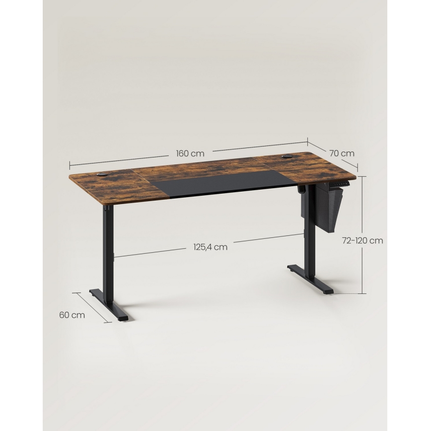 Magasságban állítható íróasztal SOLEA-X barna/fekete