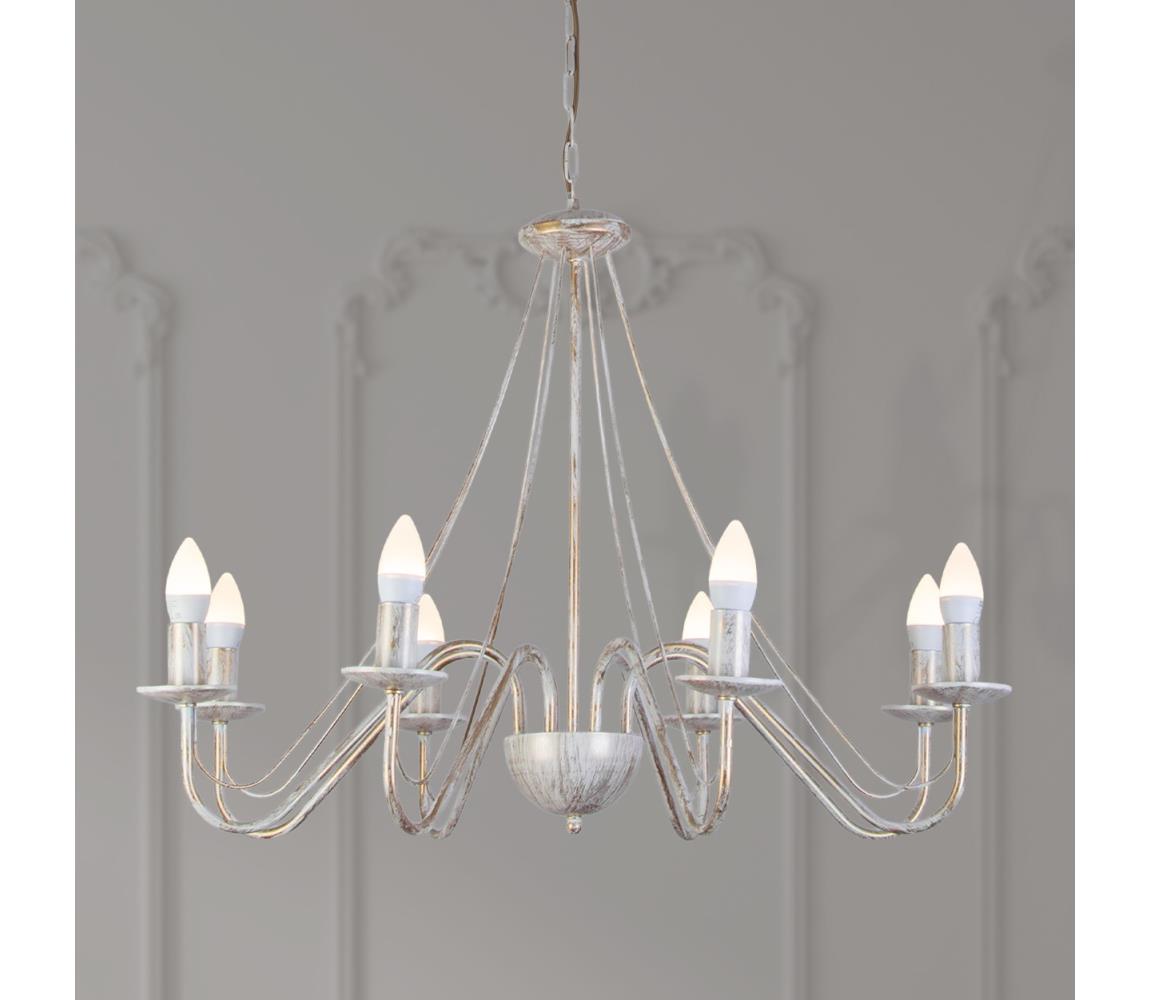 MALBO láncos csillár 8xE14/10W/230V fehér/arany/patina W