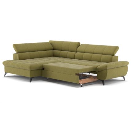 Kinyitható sarokkanapé L-alakban MARANO balos olívazöld